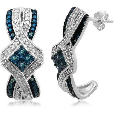 1/5 Carat T.W. Blue and White Diamond Sterling Silver Fashion Hoop Earrings