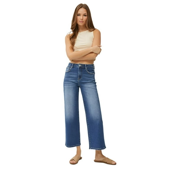 Risen Jeans - High Rise Wide Leg Cropped Jeans in Vintage Indigo (27" Inseam) - RDP5531