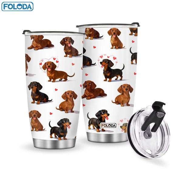 Foloda 20oz With Lid Dachshund Pattern Insulated Mug Stainless Steel Coffee Cup Travel Mug To-Go Cup Perfect Gift for Mom Women Friends Dachshund Loves On Valentine's Day Christmas Birthday