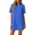 thumbnail image 2 of Pounoo Women's Dresses Crew Neck Short Sleeve Eyelet Embroidered Mini Dress Casual Summer Wear Lightweight Breathable Loose Fit Sundresses Gift, 2 of 6