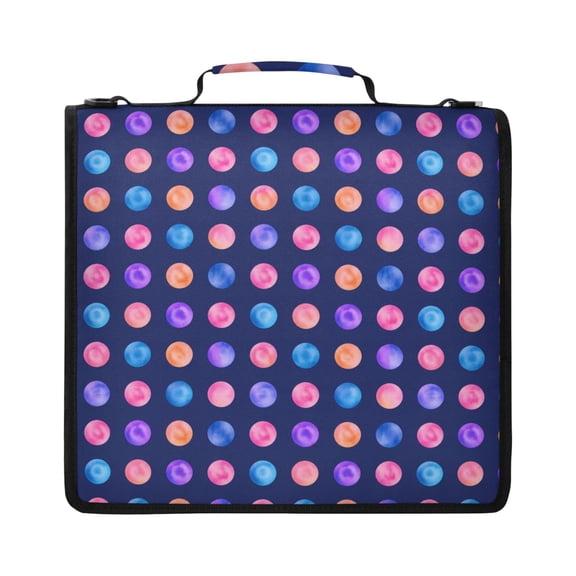 Zipper Binder with Shoulder Strap 2 inch 3 Ring Waterproof File Folder Organizer Bag 500 Sheet Colorful Polka Dot Pattern