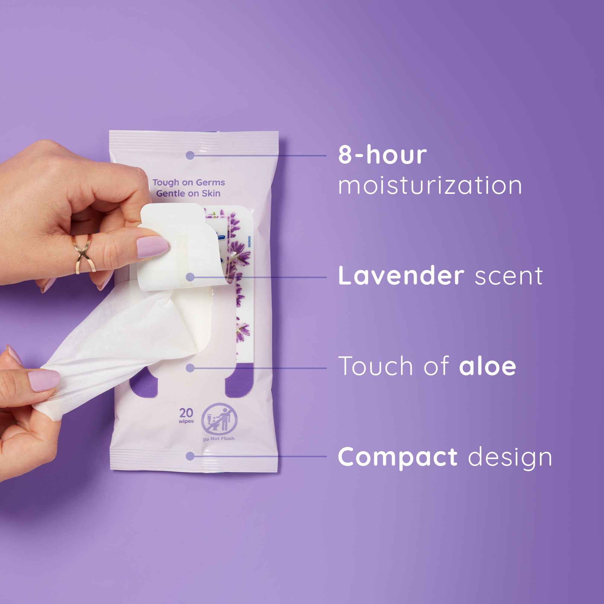 (2 pack) Wet Ones Antibacterial Hand Wipes, Lavender Floral Scent, 20 Ct Travel Pouch, 8 Hour Moisturization