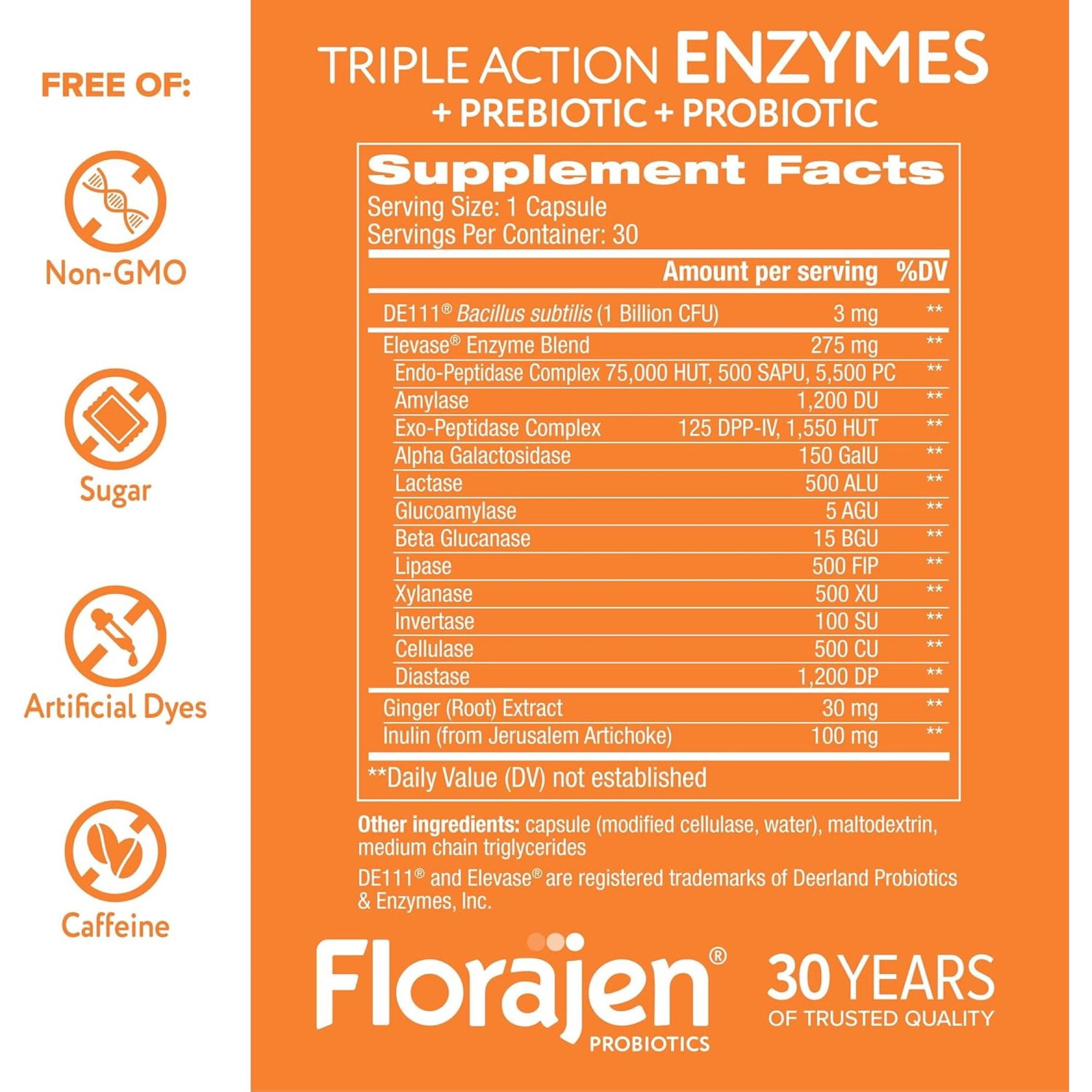 Florajen Digestive Enzymes with Probiotics & Prebiotics, 30ct