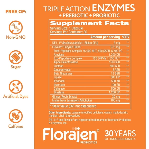 Florajen Digestive Enzymes with Probiotics & Prebiotics, 30ct