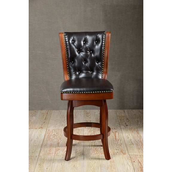 Mintra Classic Tufted 26"H Counter Stool, Cherry Finish