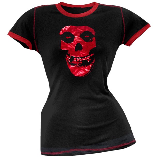 Misfits Women's Juniors Red Foil Skull Ringer Short Sleeve T Shirt ...