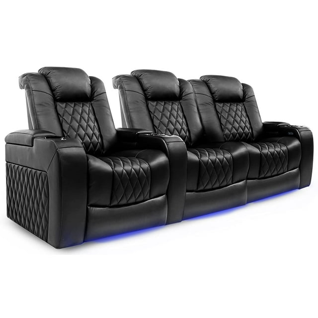 VALENCIA THEATER SEATING Tuscany Fauteuils de Cinéma Maison, Inclinaison Électrique, Soutien Lombaire Électrique, Appuie-Tête Électrique, Rangée de 3 Causeuse Droite, Noir