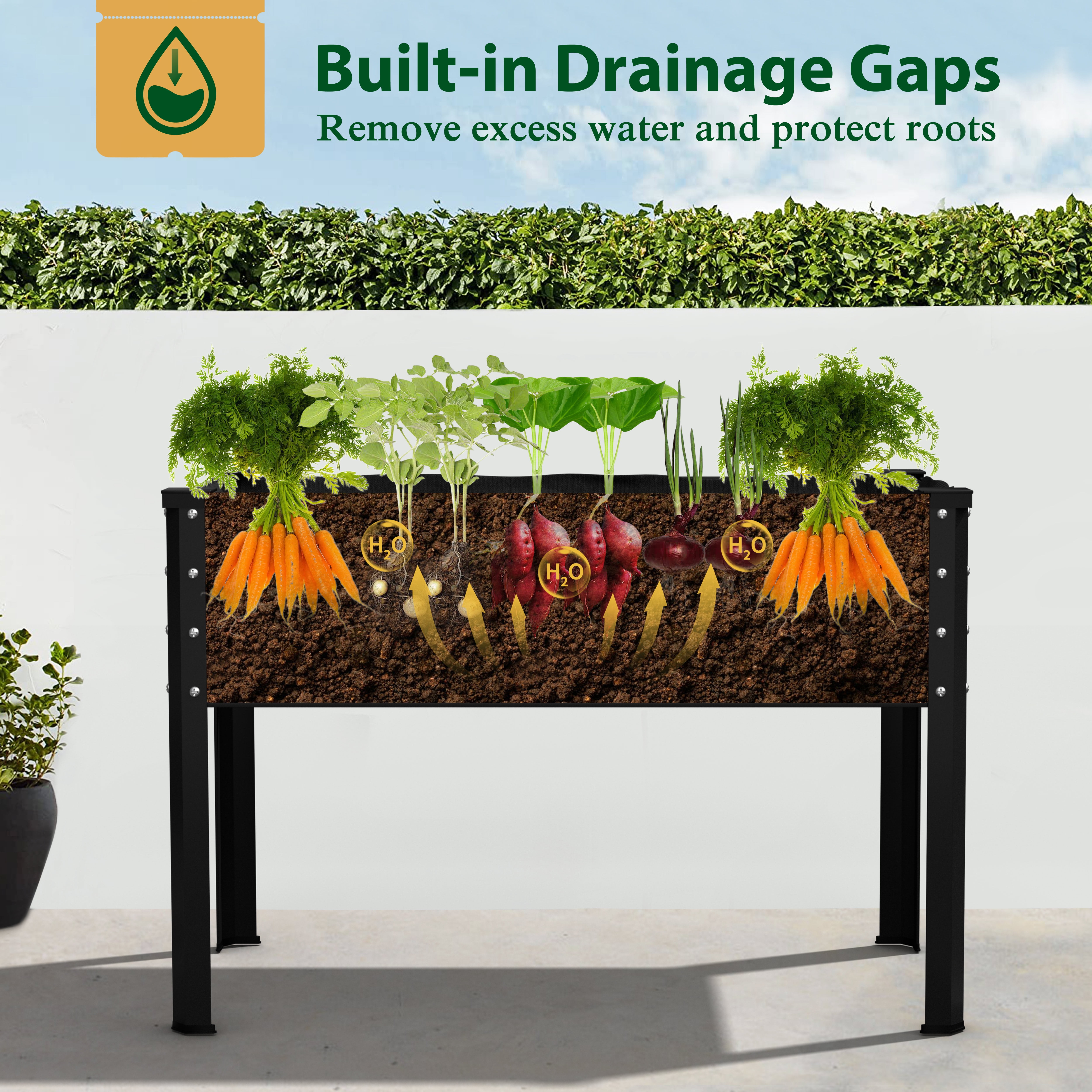 VEIKOUS 48"L×23"W×32"H Galvanized Steel Raised Garden Bed W/Drainage, Liner & Corner Protectors, Rustic