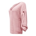 thumbnail image 6 of VISALY V Neck Pullover Sweater Knit Sweater Womens Fall Sweaters 2024 Chunky Loose Long Sleeve V Neck Oversized Casual Knit Pullover Tops Crochet Sweaters Womens Sweatshirts Women Pullover Pink S, 6 of 7