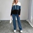 thumbnail image 6 of Bzdzmqm Women's 2 Piece Lounge Set V Neck Long Sleeve Hoodie with Wide Leg Pants Casual Solid Basic Tracksuit Cozy Zip Up Loungewear Fall Winter Outfit, Blue M, 6 of 7