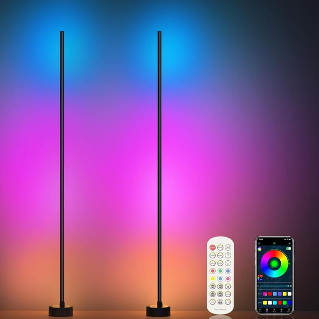 Lampe sur Pied d'Angle Intelligente à DEL RVB avec Application et Télécommande, Millions de Couleurs et + Synchronisation Musicale de Scène, Réglage de Minuterie, Idéale pour Salons, Chambres et Salle de Jeux