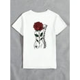 thumbnail image 2 of Women's Rose & Letter Print Short Sleeve Casual T-Shirt Graphic Tees Women Tops, 2 of 5