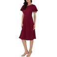 thumbnail image 4 of INSPIRE CHIC Women's Dressy Casual Dress Ruffled Asymmetric Neck A-Line Midi Pleated Dresses L Dark Red, 4 of 6