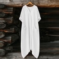 thumbnail image 4 of Heisall Robes pour Femmes Coton Lin 2026 Col en V Élégant Manches 3/4 Maxi Robe d'Été Mode Décontractée Plage Vacances Vêtements, 4 of 7