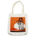 thumbnail image 1 of African Tote Bag, Desert Sunset Scenery Fashionable Women with Trees Picture, Cloth Linen Reusable Bag for Shopping Books Beach and More, 16.5" X 14", Cream, by Ambesonne, 1 of 2