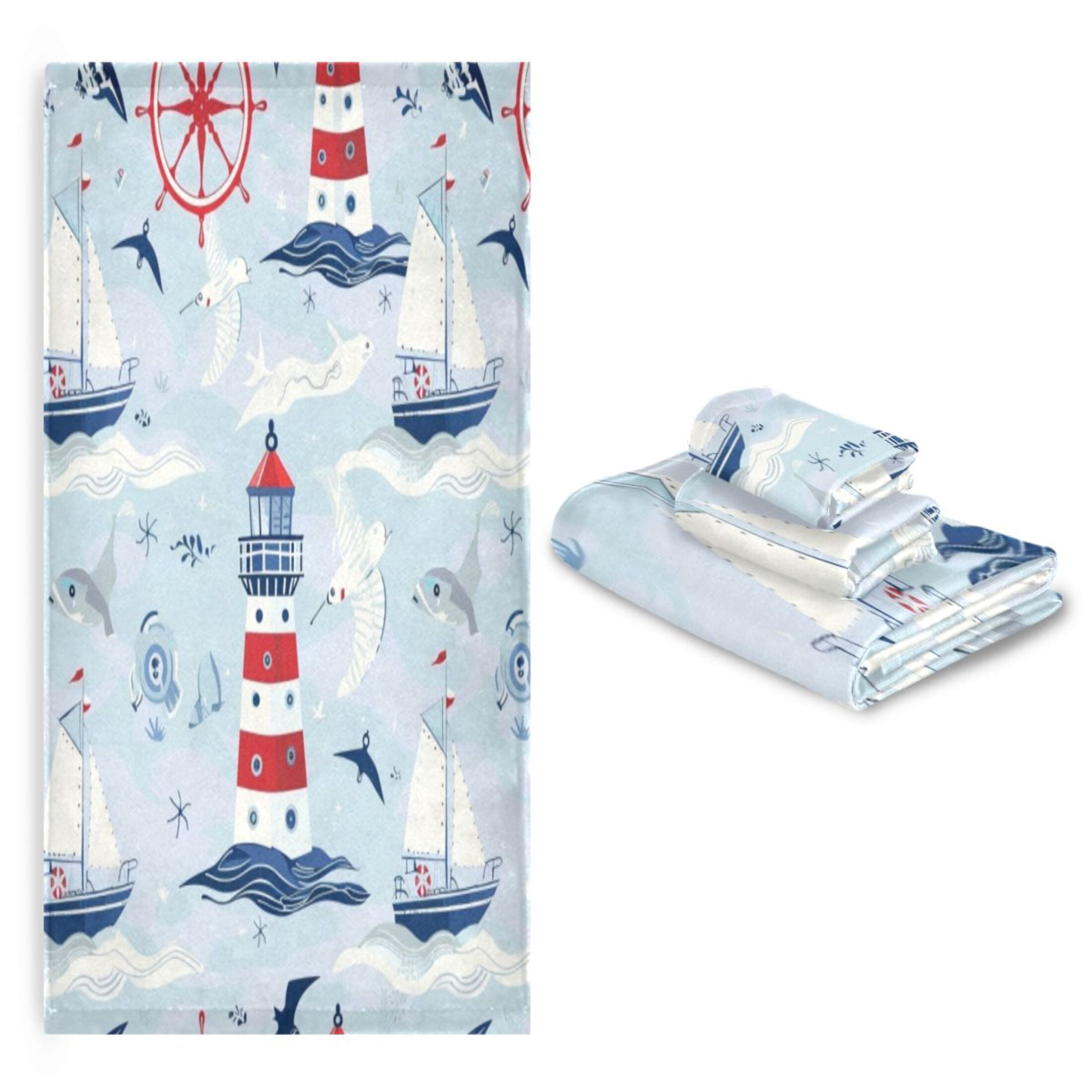 Three-Piece Towel Set Face Towel Towel Set Hand Towel Bath Towel Cotton Bath Towels Bath Towel Sets Hand Bath Towels Cartoon Red Lighthouse