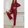 thumbnail image 2 of Wrrkayly Women Pajamas Lounge Set Plaid Turn-Down Collar Tops and Pants, 2 of 6