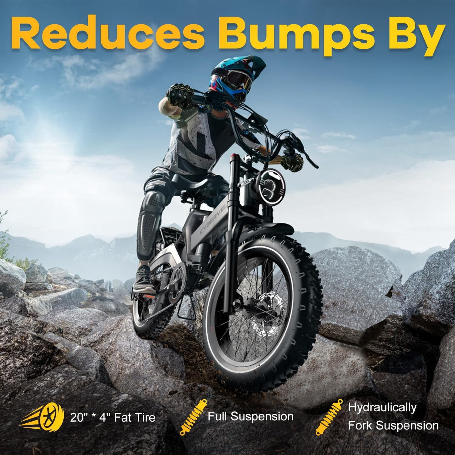 20" Fat Tires Folding Ebike for Adults, 2000W Peak Motor 8-Speed E-Mountain Bike, 48V 40Ah Bulit-in Battery Dirt Sand