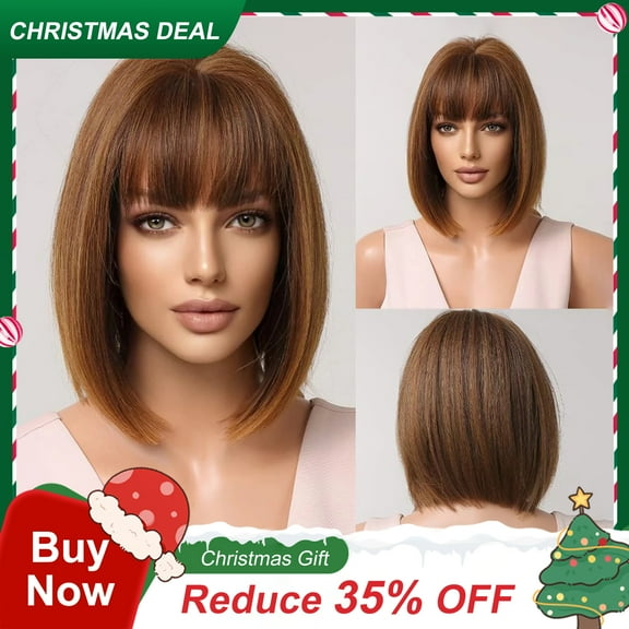 DOPI Short Bob Hair Wigs Straight with Synthetic Colorful Daily Party Wig for Women Natural As Real Hair (Brown)