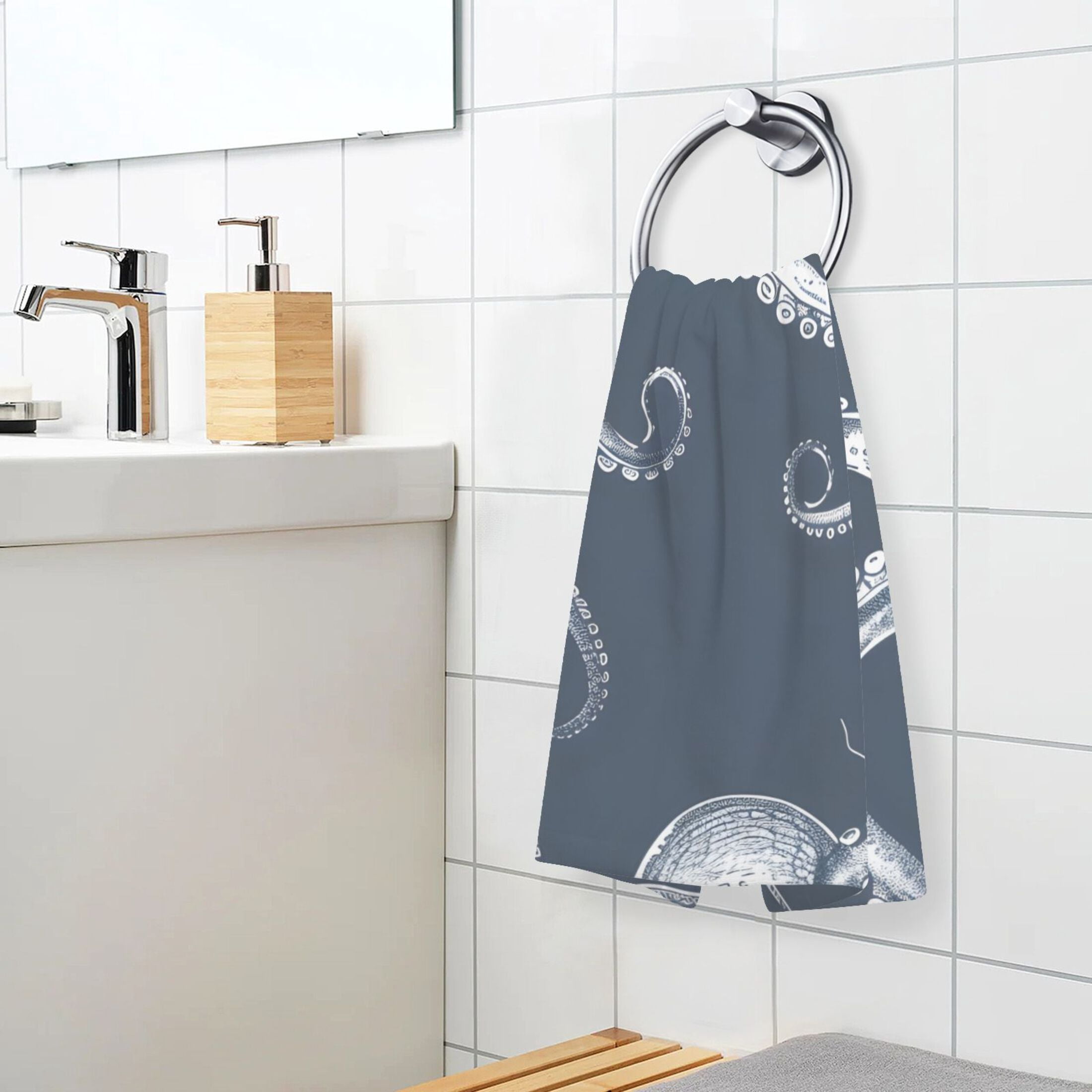 Cotton Bath Towels Soft Face Towel Absorbent Quick Dry Octopus Sketchy 16"x28" 2 Pack