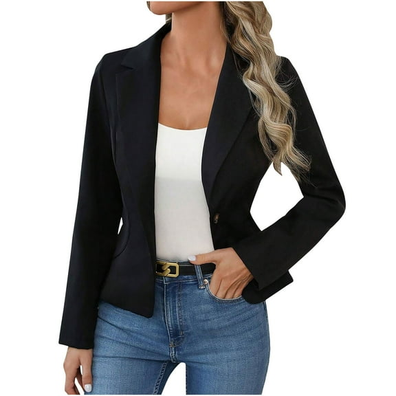 Uootdi Women's Fitted Blazer Single Button Long Sleeve Work Office Jacket Formal Business Casual Outwear Trendy Career Apparel Black Women Top