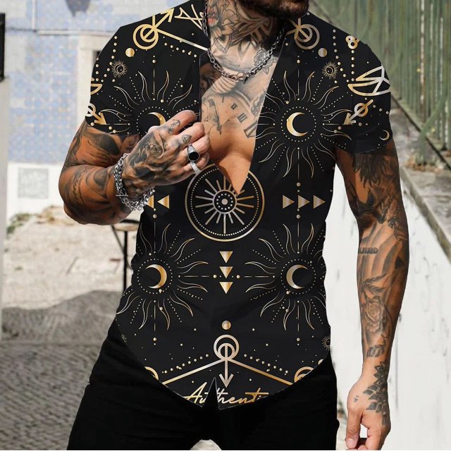 Chemise à Manches Courtes Style Britannique Décontractée Imprimée 3D d'Été pour Hommes