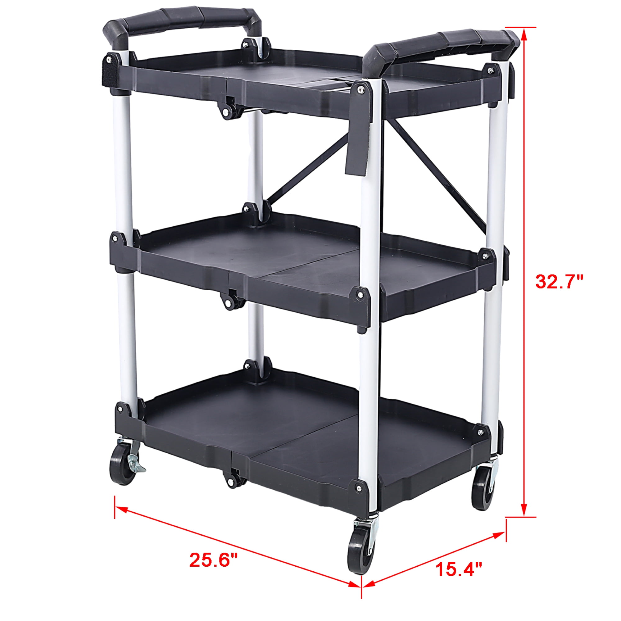 3 Layers Folding Collapsible Service Cart Roll Tool Cart Load Capacity