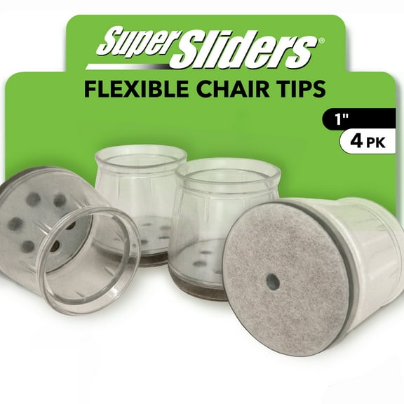 Super Sliders 1-Inch Chair Leg Tips with Felt Pads, Clear Protectors for Hardwood Floors – 4-Pack