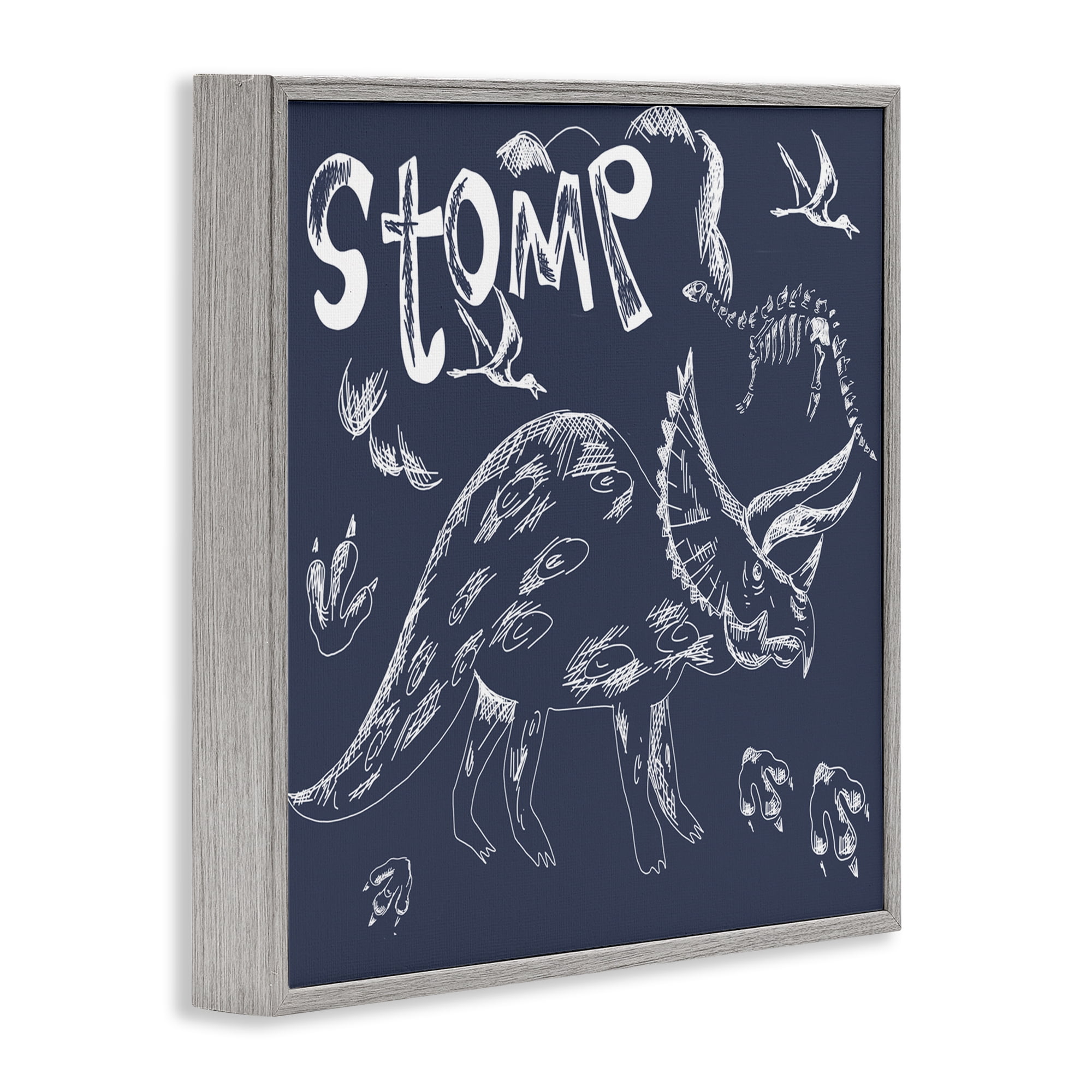 Sketchy Stomp Dinosaur Gray Framed Giclee Art, design by HUE and MI and Sangita