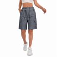thumbnail image 4 of Women'S Summer Casual Cargo Shorts Elastic Waist Drawstring Hiking Bermuda Shorts with Pockets Dark Gray L, 4 of 6