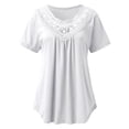 thumbnail image 2 of Blouse pour Femmes Oversize Été Haut Manches Courtes Dentelle Plissée Tunique Haut, 2 of 6