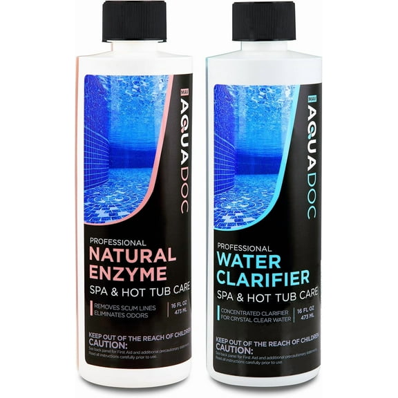 AquaDoc Spa Enzyme and Spa Clarifier Bundle - Includes 16oz Enzyme Cleaner and 16oz Hot Tub Water Clarifier - Hot Tub Chemicals Made in USA