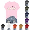 thumbnail image 2 of idosla Halloween T-Shirt for Women Cute Cat Graphic Print Tee Shirt Solid Color Vintage Short Sleeve Casual Loose Fall (Grey, XXL), 2 of 9