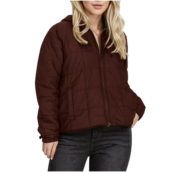 Wancir Womens Zipper Hooded Puffer Jacket Long Sleeve Winter Warm Down Coats with Pockets