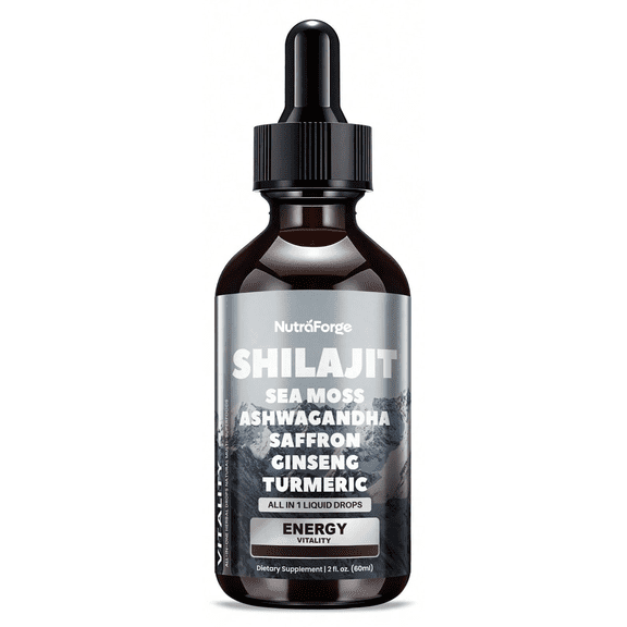 Shilajit Liquid Drops with Sea Moss, Ashwagandha, Saffron, Ginseng & Turmeric – Energy & Vitality Supplement for Men & Women – High Absorption Formula