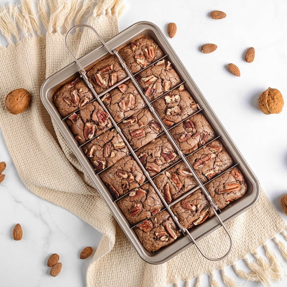 Brownie Pan, Non-Stick Brownie Baking Pan with Built-in Dividers, 18 Pre-Slice Brownie Baking Tray, Chocolates Candies, Cakes, Muffin and Cupcake Pan for Oven Baking
