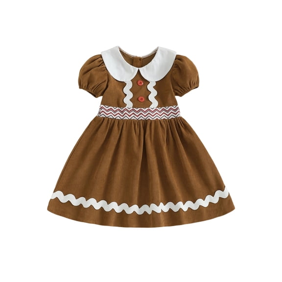 BemeyourBBs Toddler Baby Girl Christmas Outfit Gingerbread Dress Kids Doll Peter Pan Collar Short Sleeve A Line Dress Xmas Clothes