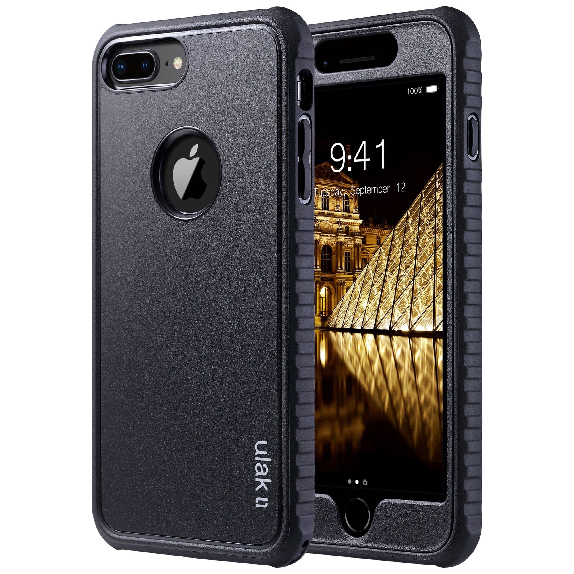 iPhone 8 Plus Case, ULAK Stylish Black Slim Fit Heavy Duty Shockproof