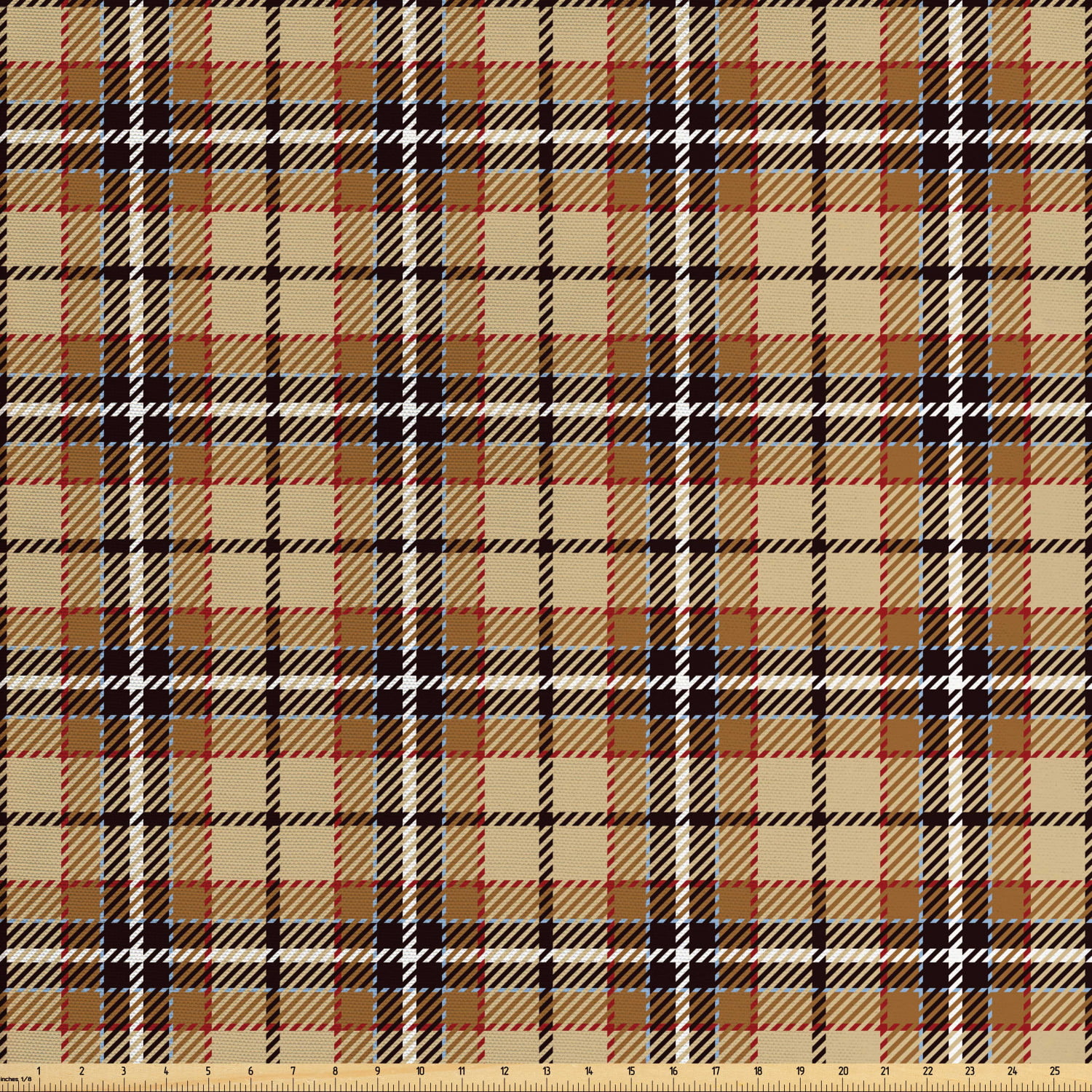 Brown Plaid Fabric by The Yard, Squares with Stripes Cutting Bold Streaks Vertical and