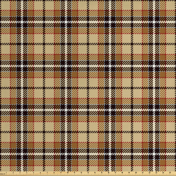 Brown Plaid Fabric by The Yard, Squares with Stripes Cutting Bold ...