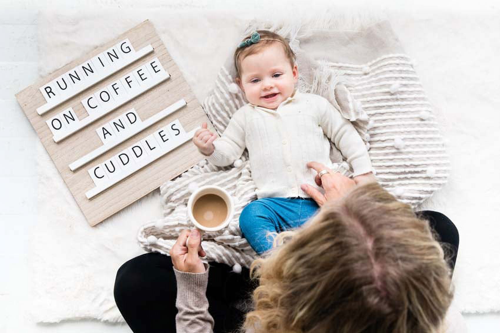Pearhead Wooden Tile Letterboard, Neutral, Baby Keepsake Photo Prop