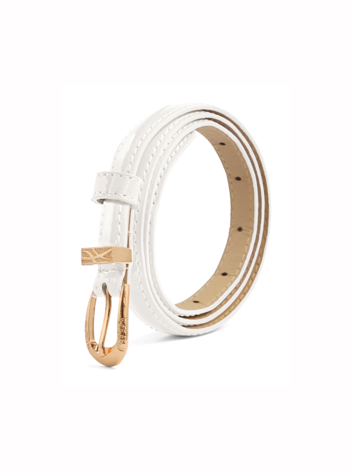Allegra K Women Bowknot Design Metal Press Stud Buckle Faux Leather Waist Belt Apricot