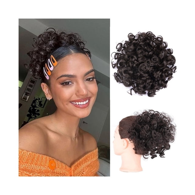 Afro Puff Kinky Curly Bun Hair Synthetic Drawstring Ponytail Clip In Short Extensions Hairpieces