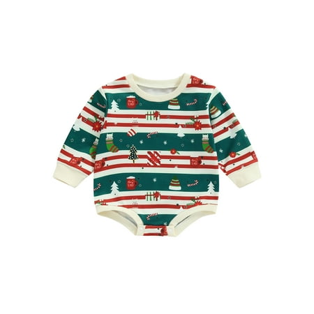 

AMILIEe Newborn Baby Girls Christmas Casual Romper Long Sleeve Christmas Cartoon Print Jumpsuit