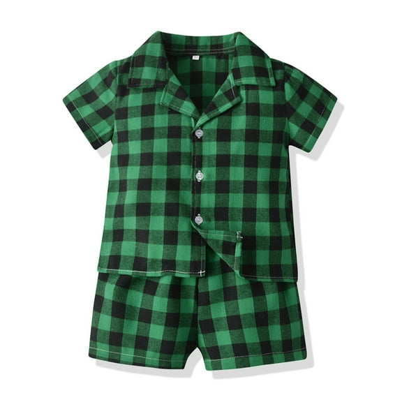 Girls Boys Plaid Pajamas Sets Short Sleeve Cotton Pajamas Button Down Pajamas Toddler Plaid Shirt with Shorts Little Boys Pajamas 2T