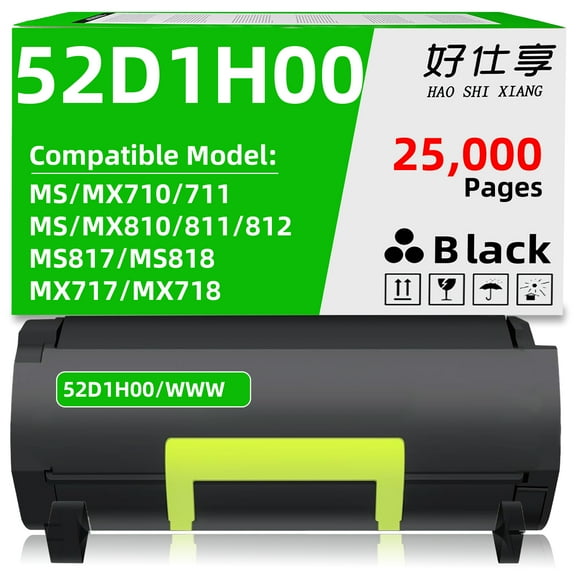 52D1H00 52D1000 521H 521 Black Toner Cartridge Compatible with Lexmark MS710 MS710dn MS711 MS711dn MS810 MS810dn MS810de MS811 MS811n MS811dn MS812 MS812dtn MS812de Printer (25000Pages-1Pack)