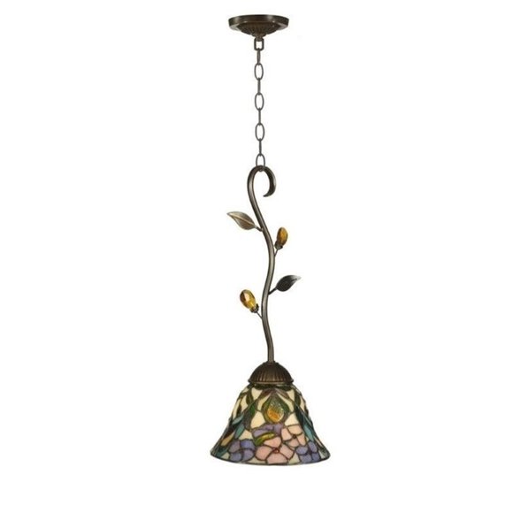 Dale Tiffany TH90217 Tiffany/Mica One Light Hanging Fixture from Crystal Jewel Peony Collection Dark Finish, 7.00 inches, Antique Golden Bronze