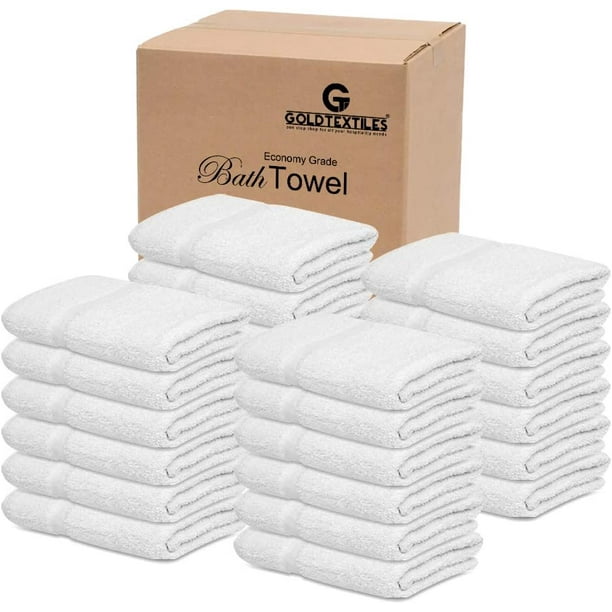 GOLD TEXTILES Bulk Bath Towels White 36 Pack 22x44 Inches Economy