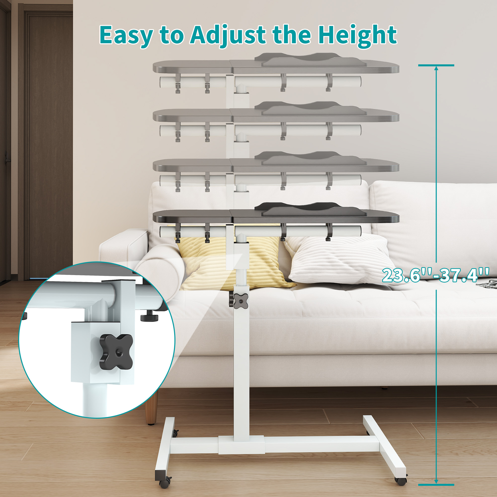 Furnibear Small Mobile Standing Desk, Height Adjustable Table with Wheels, Rolling Desk with Rotatable Tilting Desktop, for Home Black