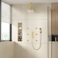 thumbnail image 3 of Boyel Living 12 inch Ceiling Mount Shower Head LED Light 3 Function Thermostatic Shower System with 6 Body Jets ,Brushed Gold, 3 of 8
